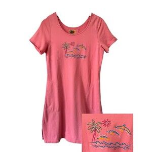 Princess Cruises Dolphins Rhinestone Pink Coral Terry Dress Pockets Small PRISTN